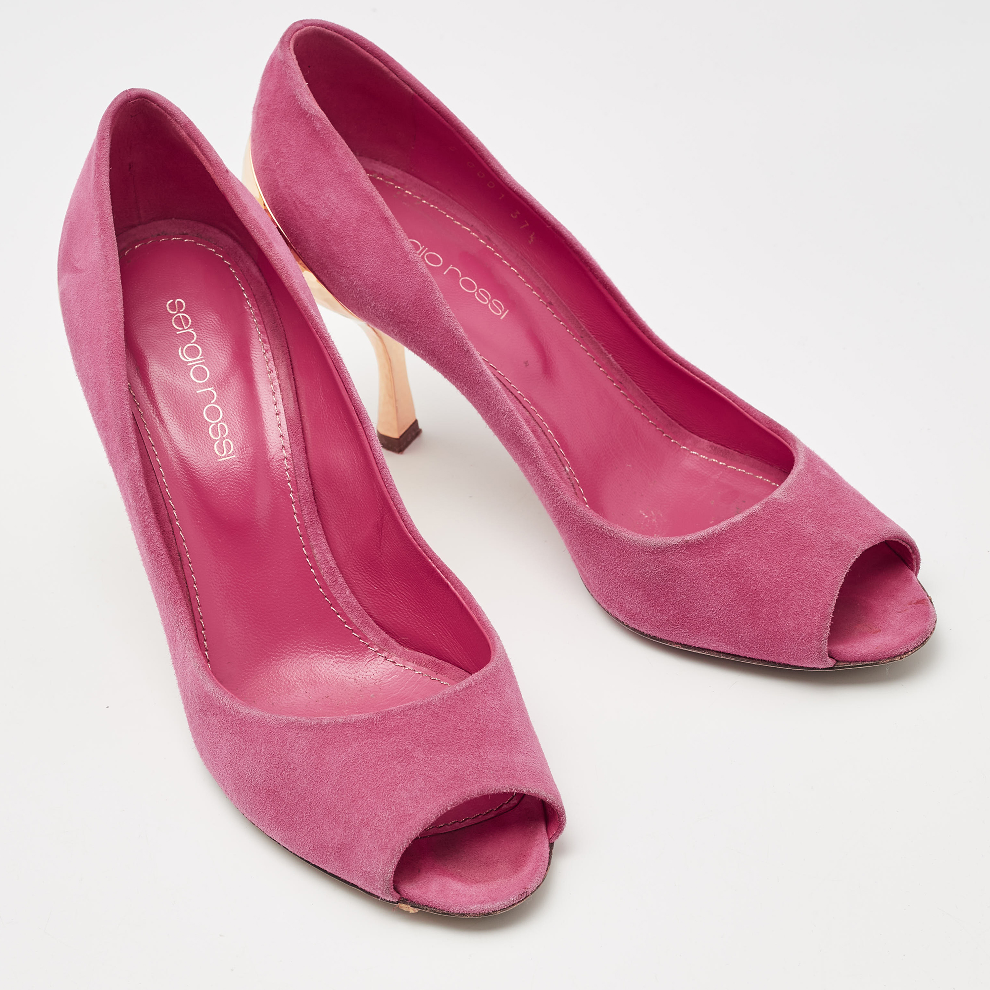 Sergio Rossi Pink Suede Peep Toe Pumps Size 37.5