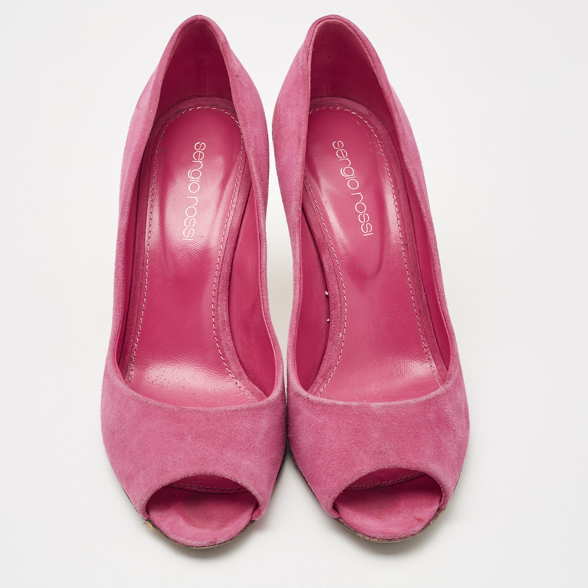 Sergio Rossi Pink Suede Peep Toe Pumps Size 37.5