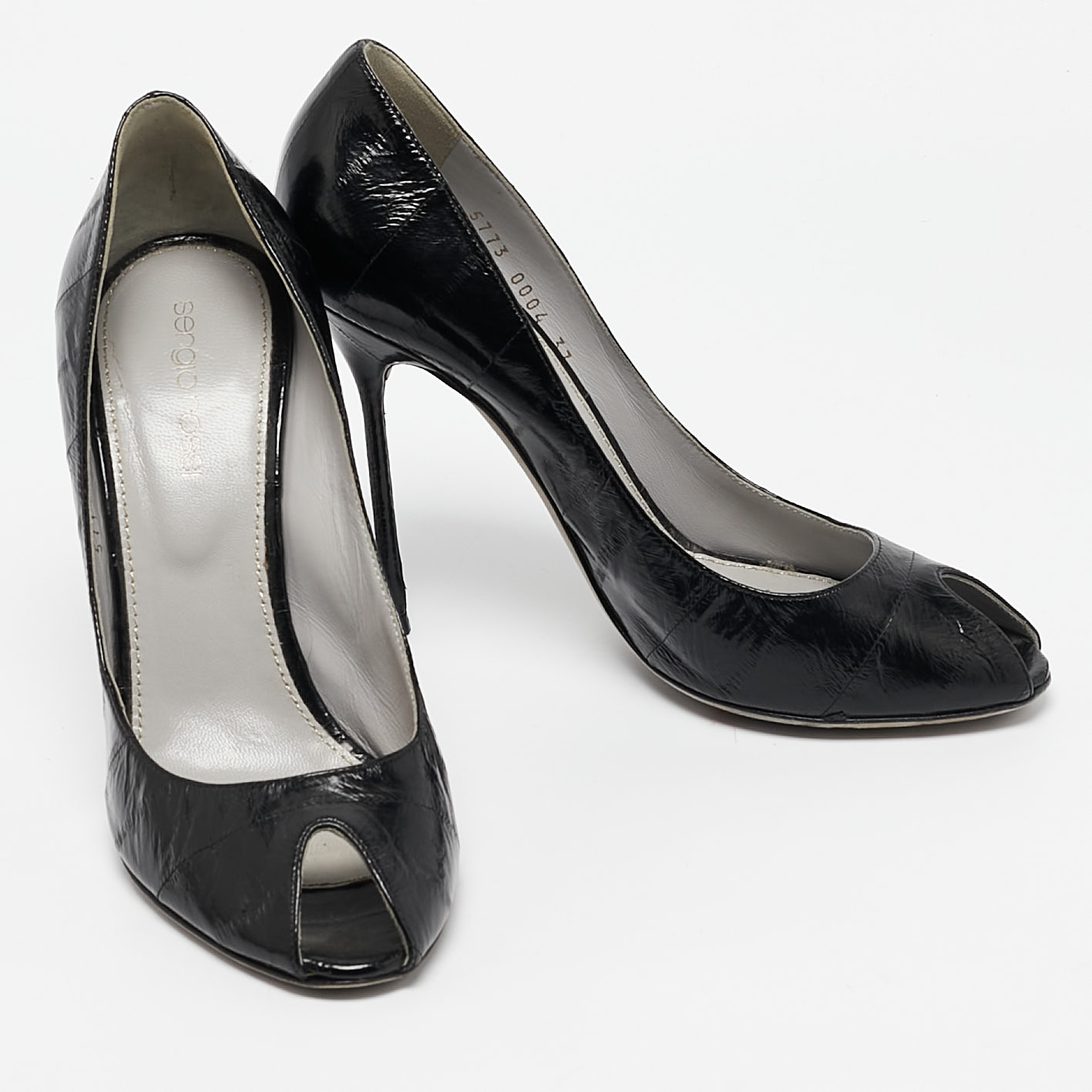 Sergio Rossi Black Eel Leather Peep Toe Pumps Size 37