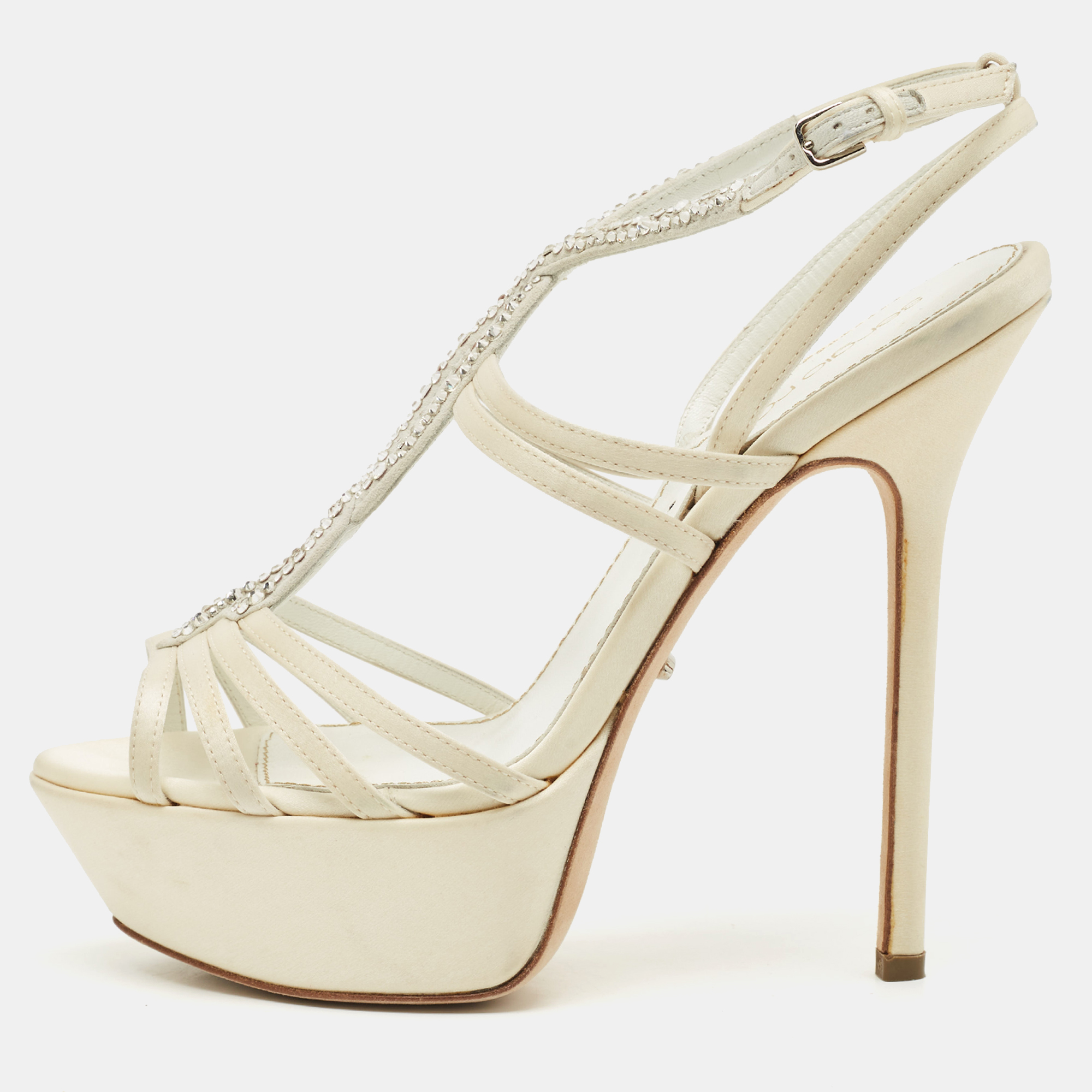 Sergio Rossi Cream Satin Crystal Embellished Platform Sandals Size
Sergio Rossi Cream Satin Crystal Embellished Platform Sandals Size