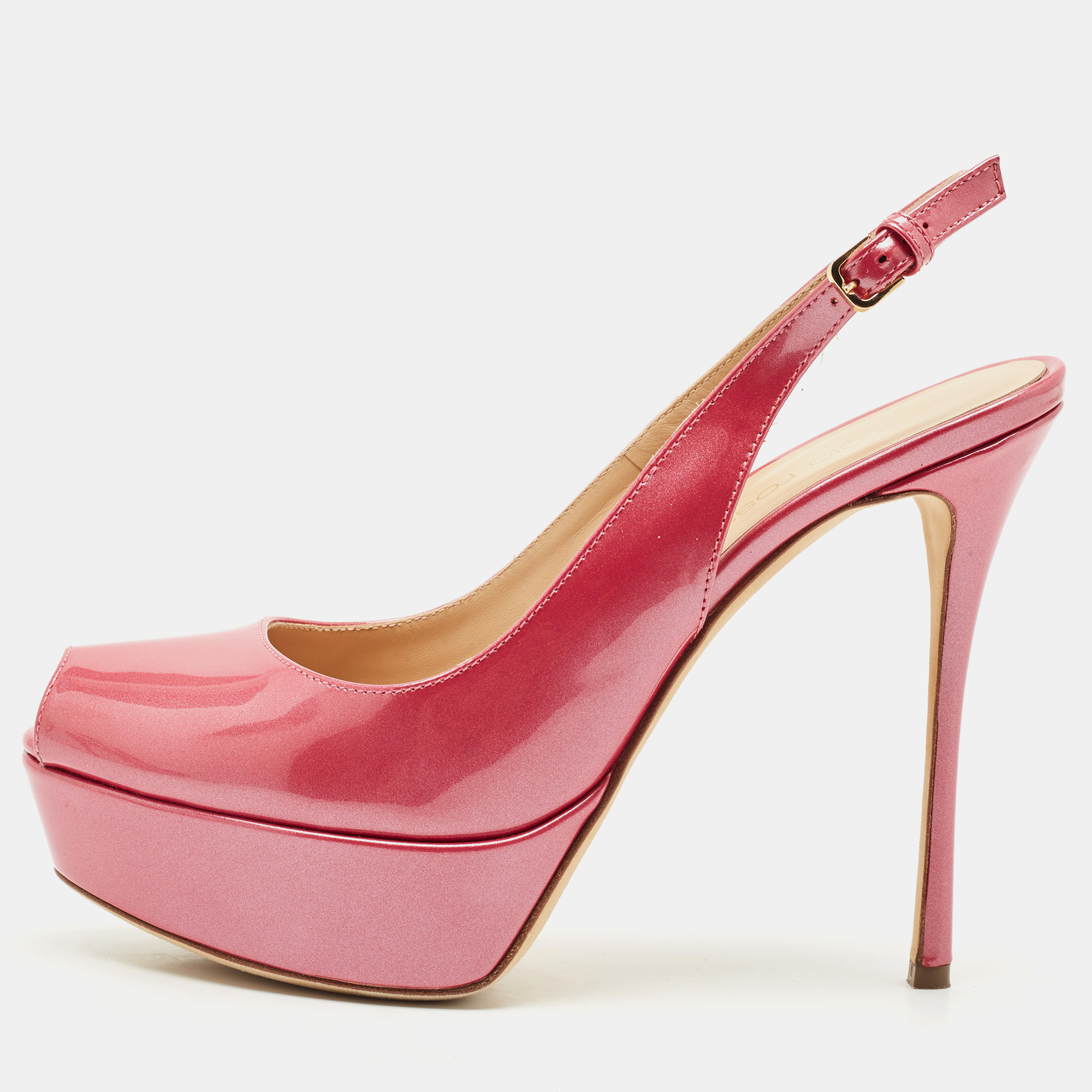 Sergio Rossi Pink Patent Leather Peep Toe Slingback Platform Pumps Size
Sergio Rossi Pink Patent Leather Peep Toe Slingback Platform Pumps Size