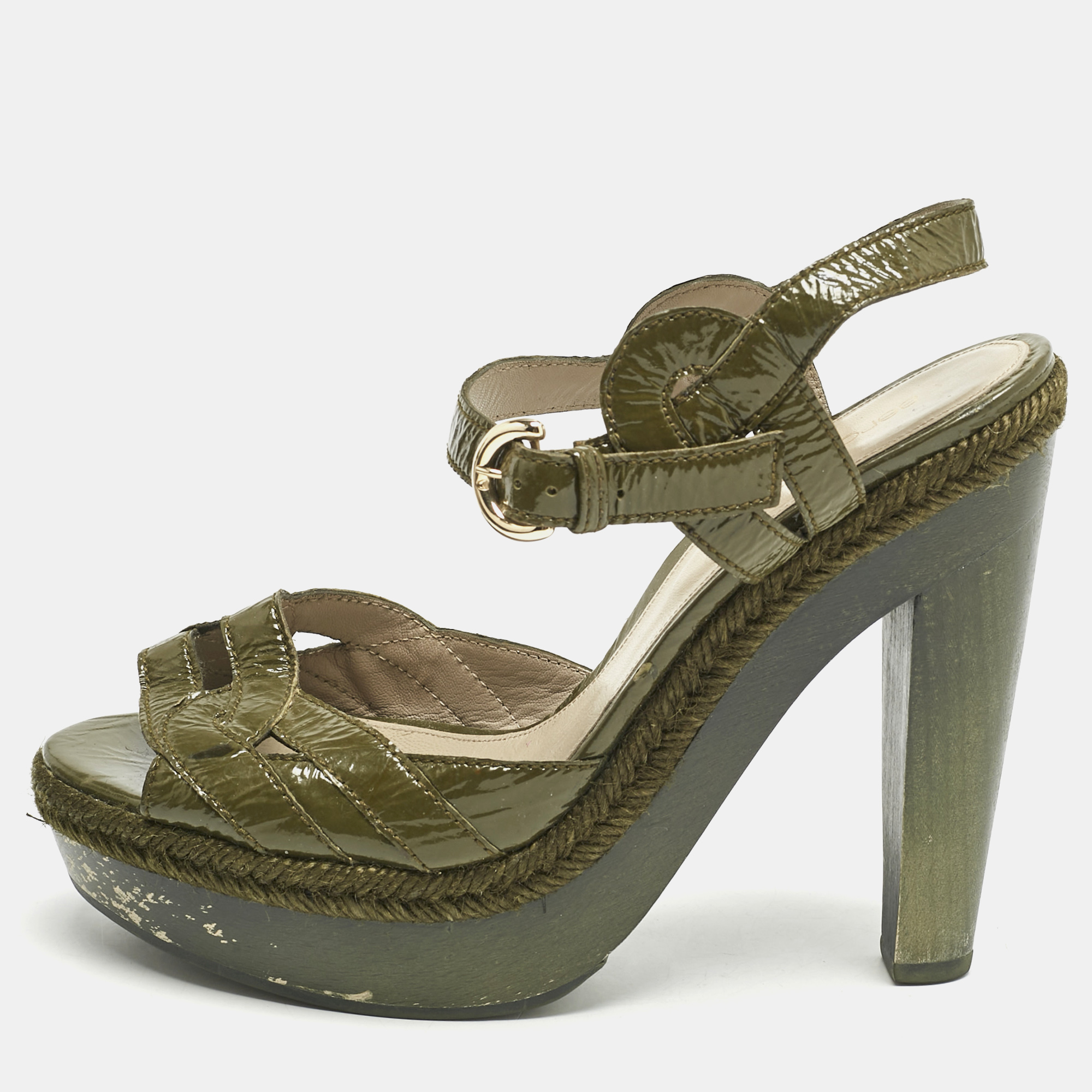 Sergio Rossi Olive Green Patent Leather Platform Ankle Strap Sandals Size
Sergio Rossi Olive Green Patent Leather Platform Ankle Strap Sandals Size