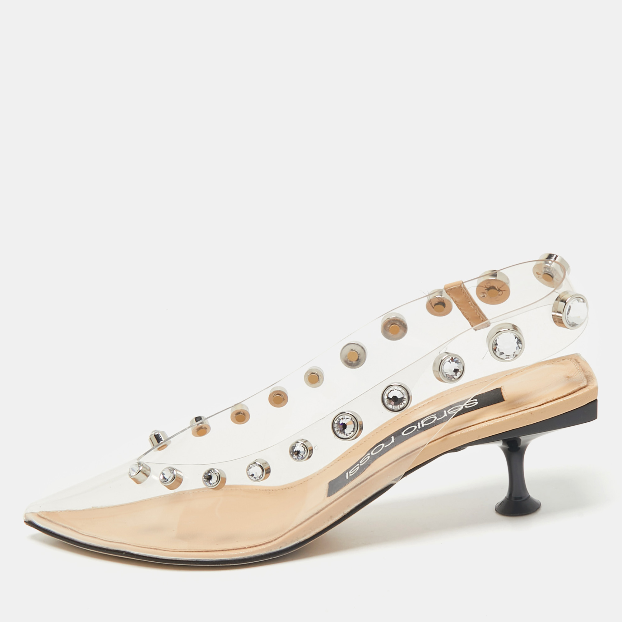 Sergio Rossi Beige/Black PVC Crystals Embellished Slingback Pumps Size
Sergio Rossi Beige/Black PVC Crystals Embellished Slingback Pumps Size
