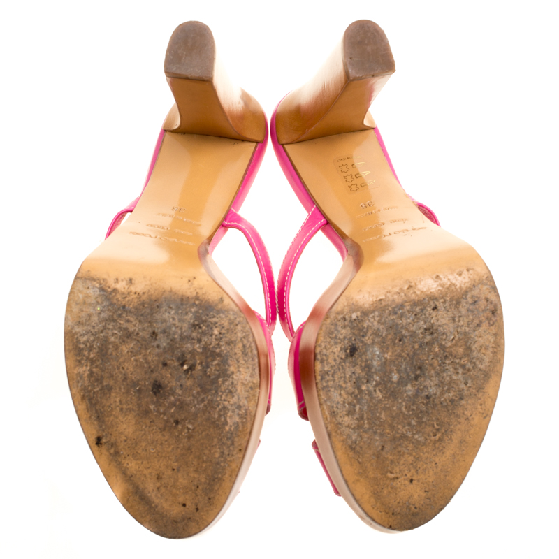 Sergio Rossi Pink Leather Peep Toe Platform Slides Size 38