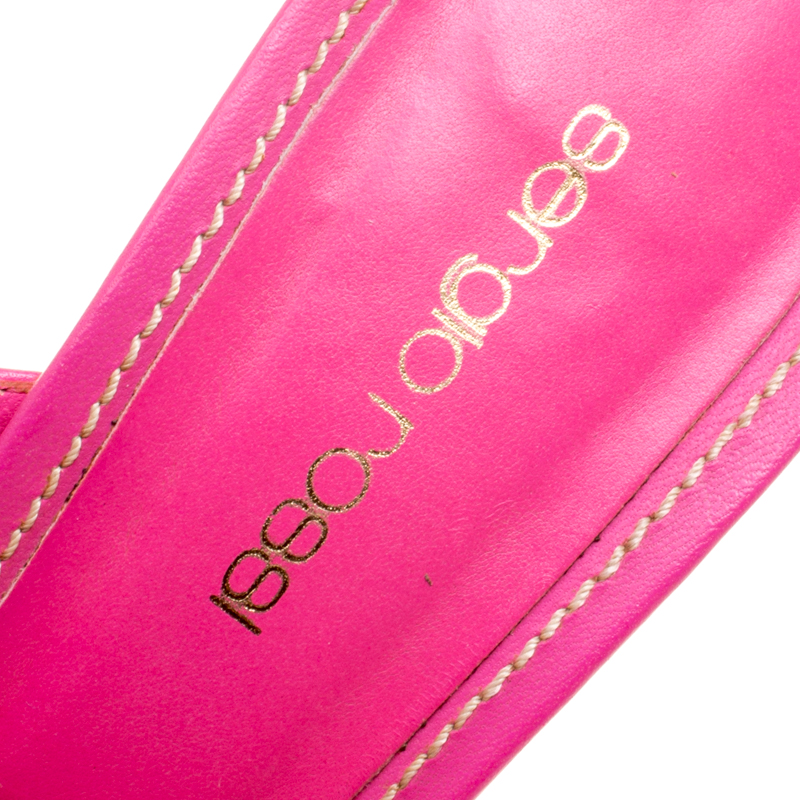 Sergio Rossi Pink Leather Peep Toe Platform Slides Size 38
