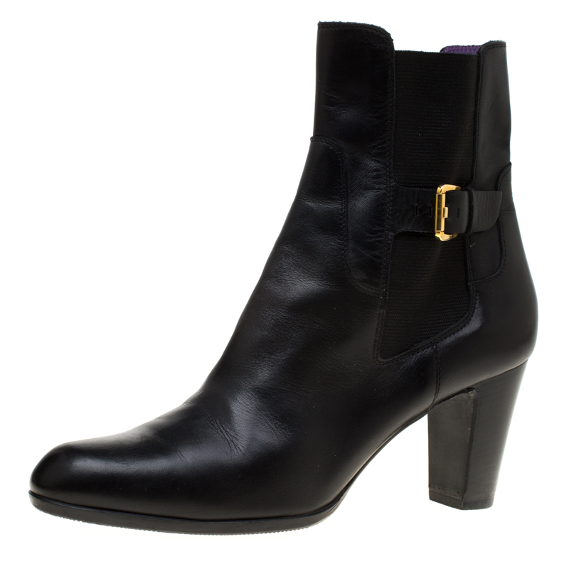 Image of Sergio Rossi Black Leather Ankle Boots Size