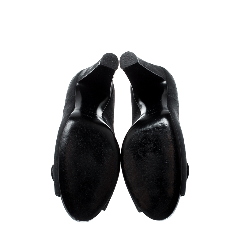 Sergio Rossi Black Suede Button Peep Toe Pumps Size 39