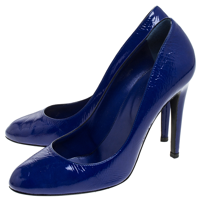 Sergio Rossi Electric Blue Patent Leather Round Toe Pumps Size 40