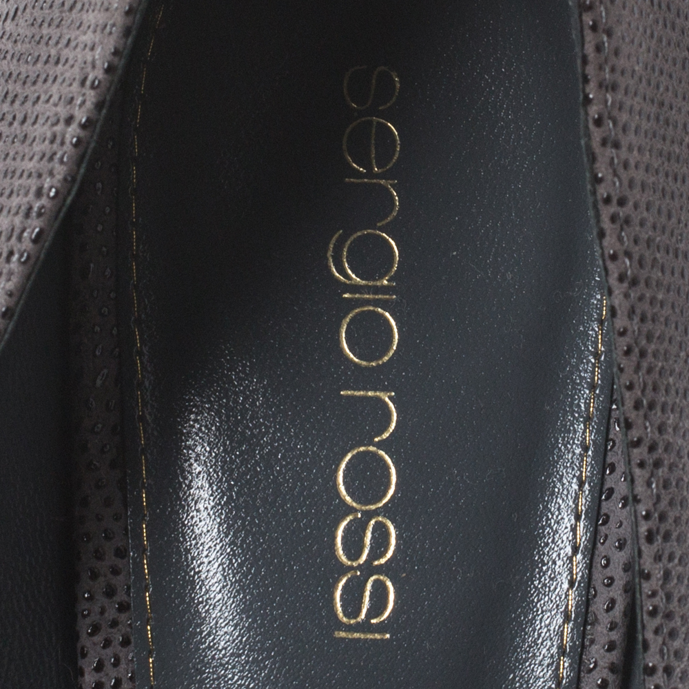 Sergio Rossi Grey Textured Leather Peep Toe Platform Pumps Size 38.5