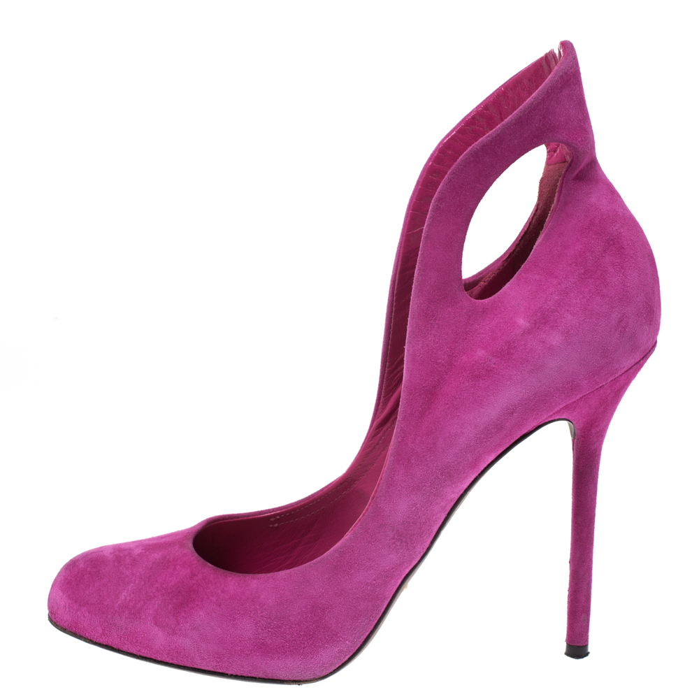 

Sergio Rossi Pink Suede Leather Oblo Cut Out Pumps Size