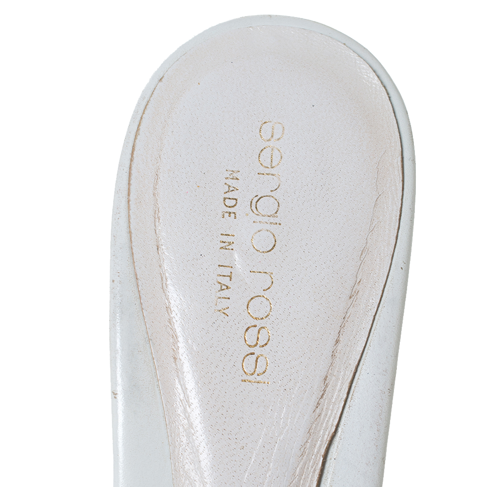 Sergio Rossi White Leather Buckle Detail Platform Slide Sandals Size 39.5
