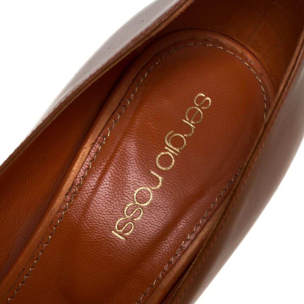 Sergio Rossi Orange/Brown Leather Peep Toe Platform Pumps Size 35