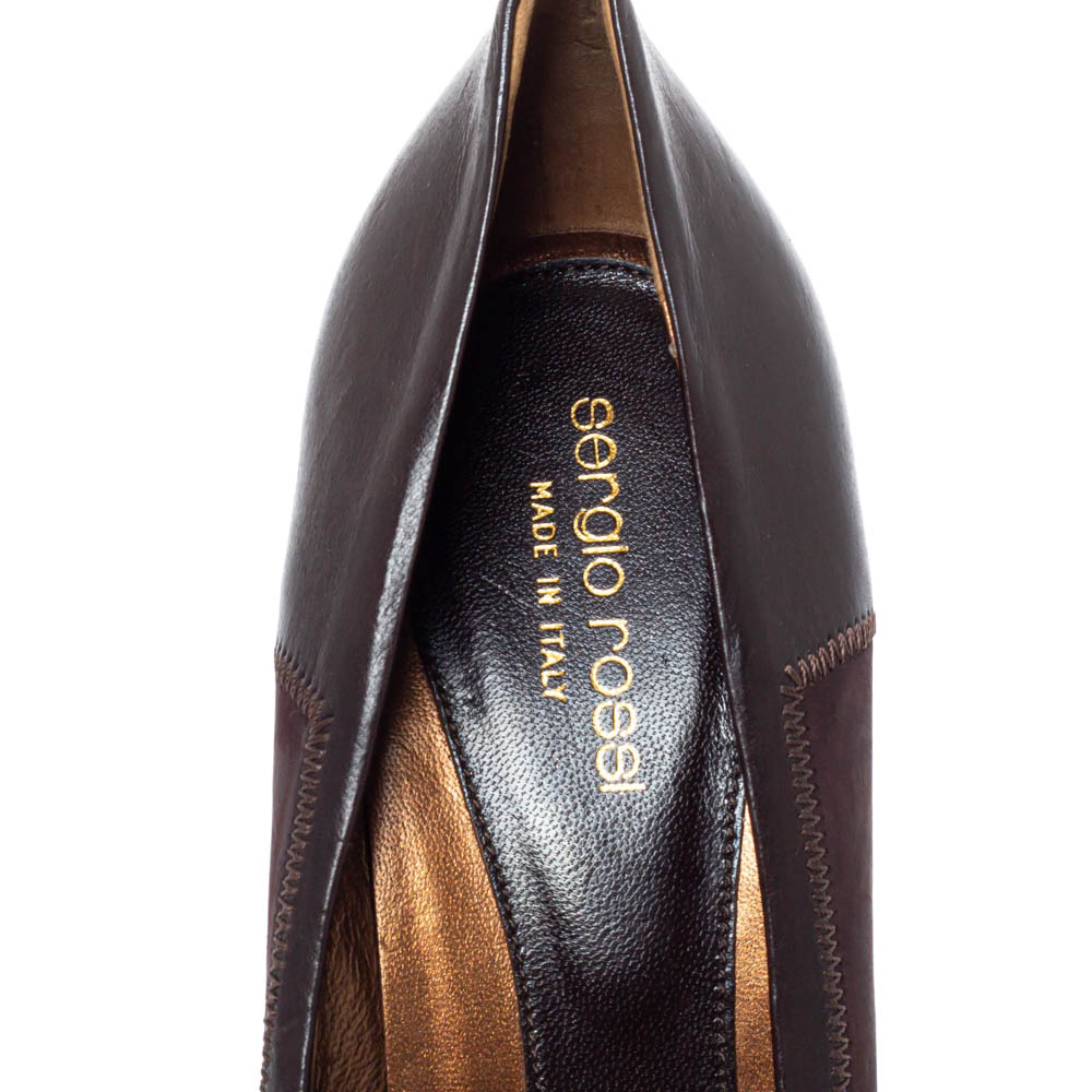 Sergio Rossi Brown Nubuck Leather Platform Pointed Toe Pumps Size 39.5