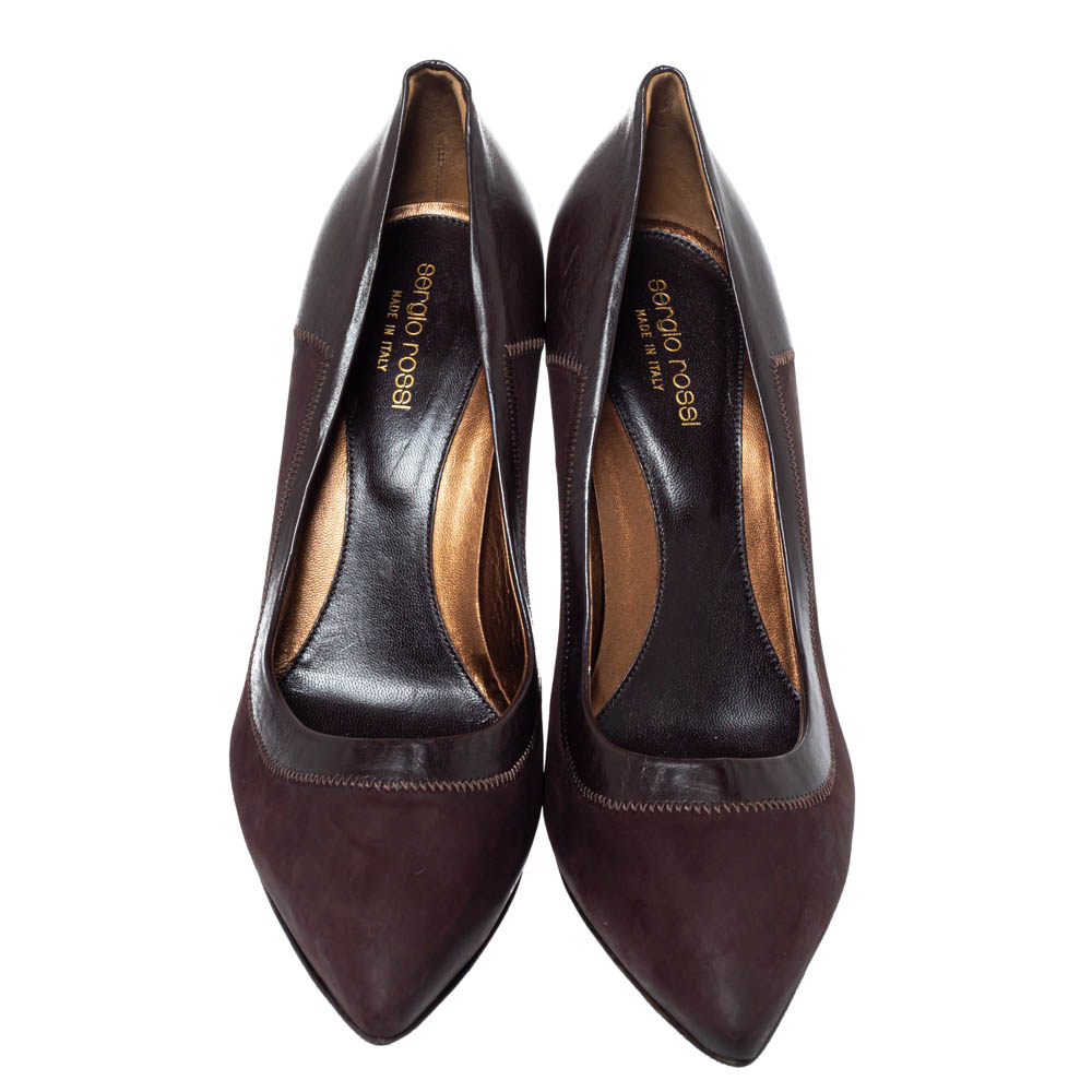 Sergio Rossi Brown Nubuck Leather Platform Pointed Toe Pumps Size 39.5
