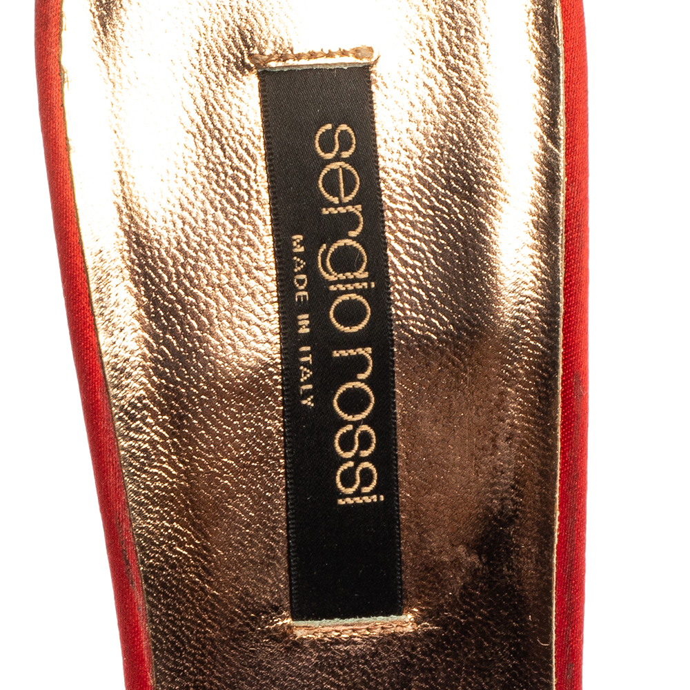 Sergio Rossi Red Satin Crystal Embellished Slip On Sandals Size 37.5
