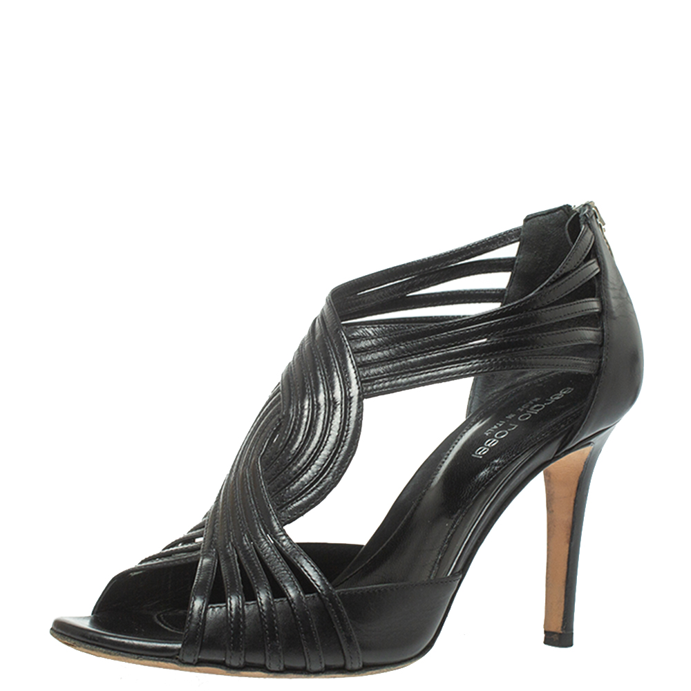 Image of Sergio Rossi Black Leather Braid Sandals Size