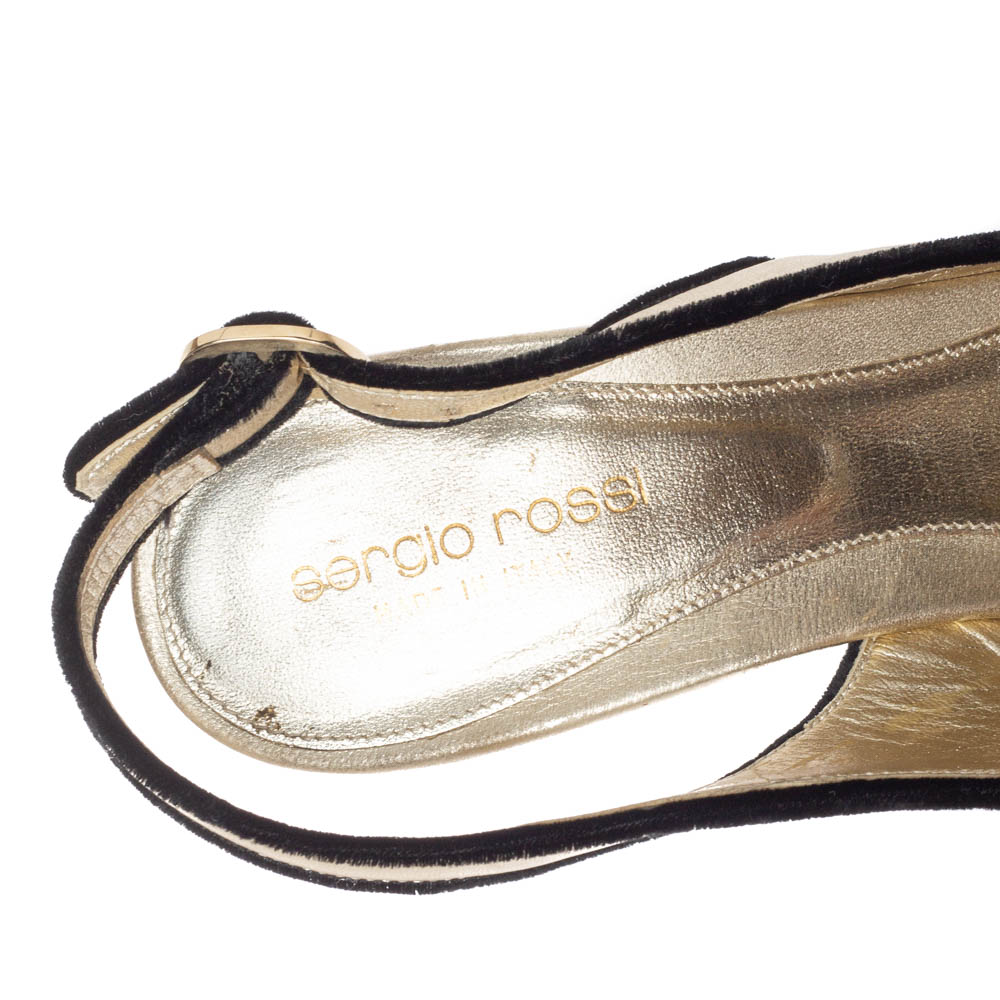 Sergio Rossi Gold Leather Bow Slingback Sandals Size 39