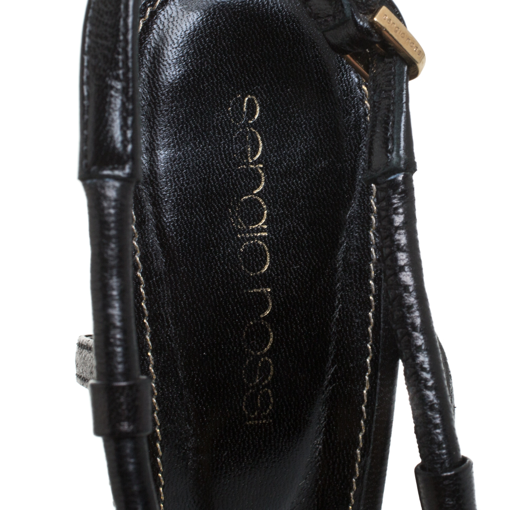 Sergio Rossi Black Leather Ankle Strap Platform Sandals Size 37