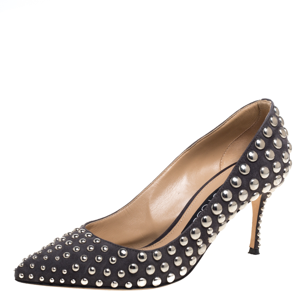 Sergio Rossi Grey Suede Studded Pumps Size 38