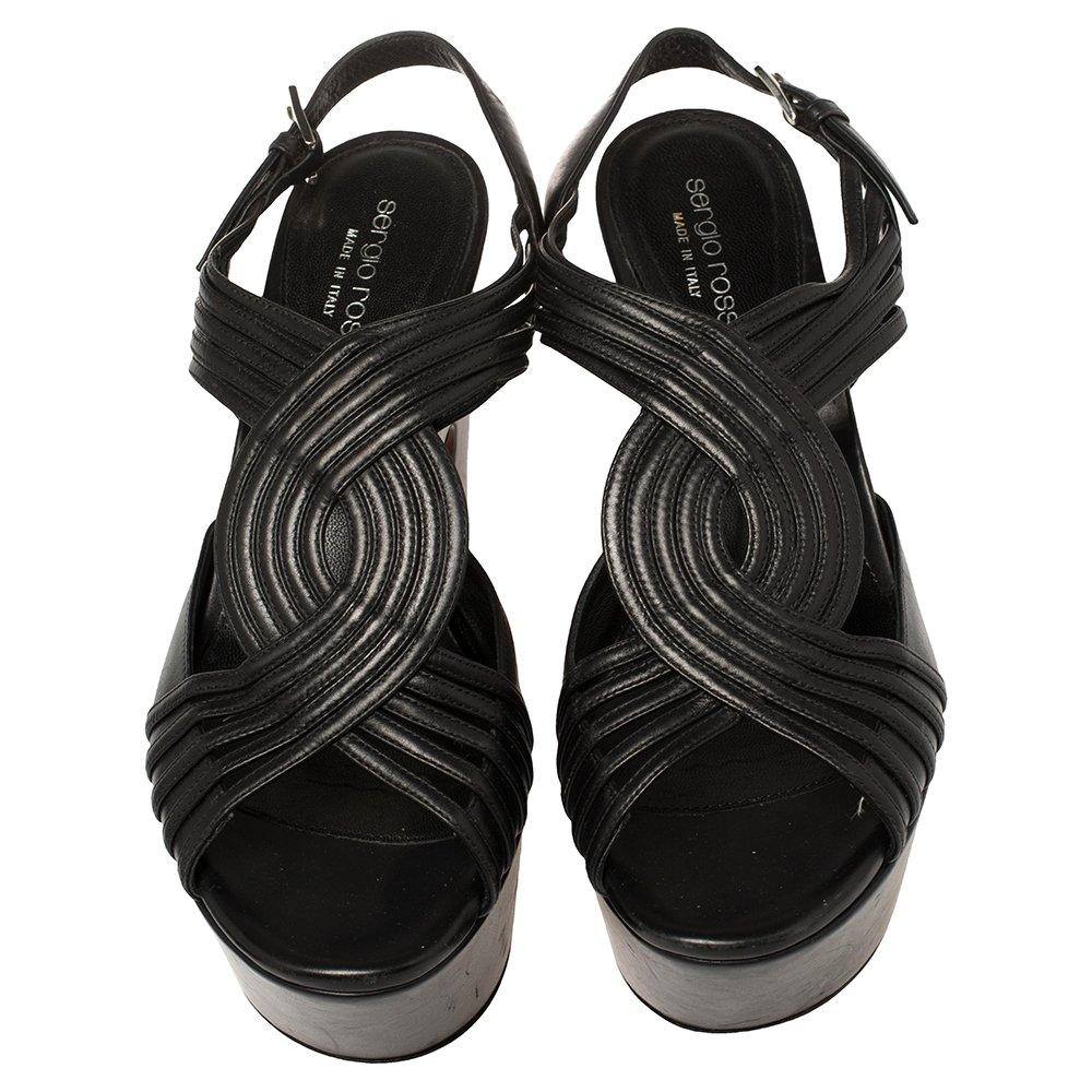 Sergio Rossi Black Leather Platform Sandals Size 39