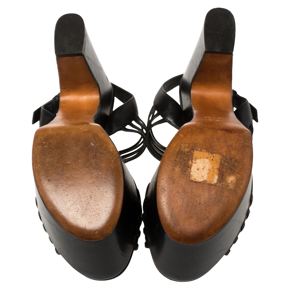 Sergio Rossi Black Leather Platform Sandals Size 39
