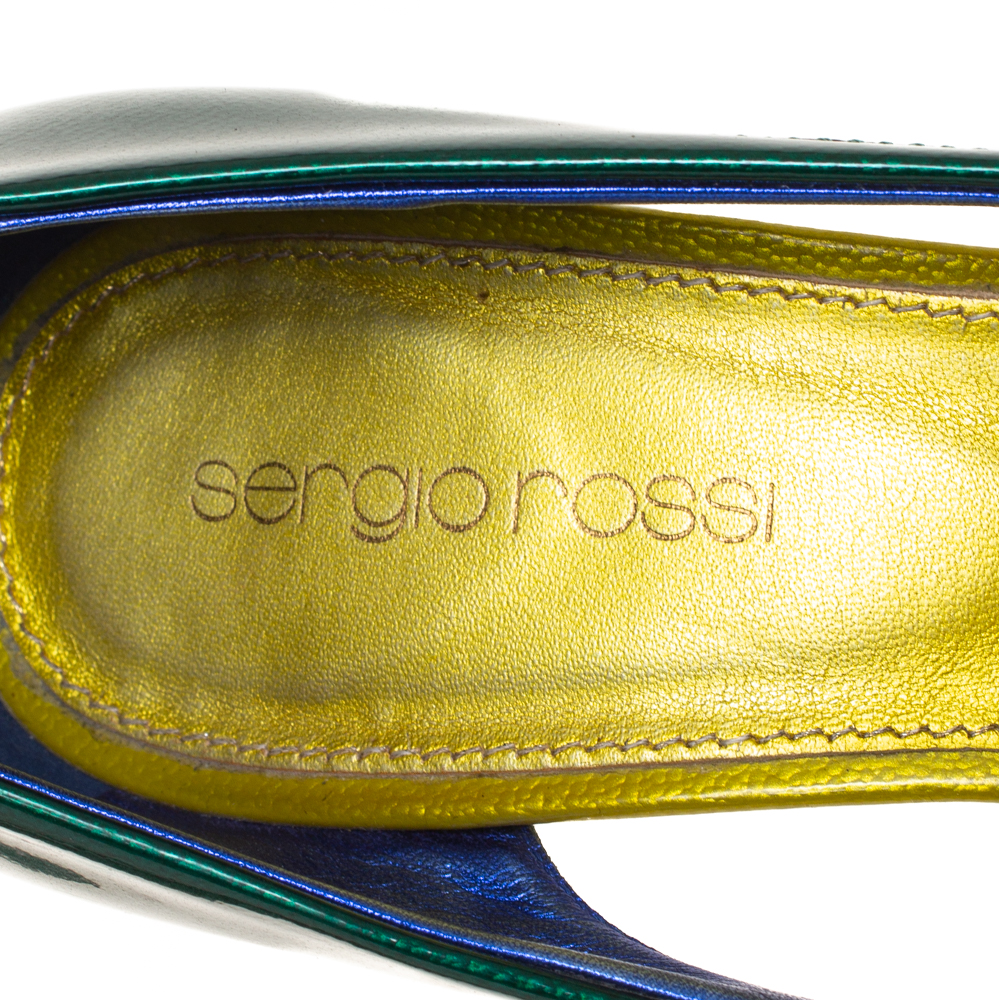 Sergio Rossi Green/Blue Patent Leather Peep Toe Pump Size 37
