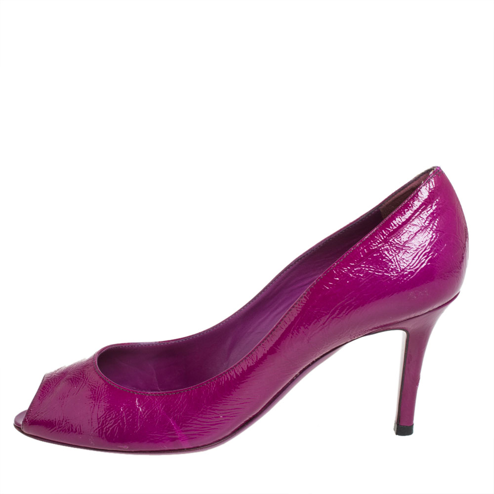 Sergio Rossi Purple Leather Peep Toe Pumps Size 38.5