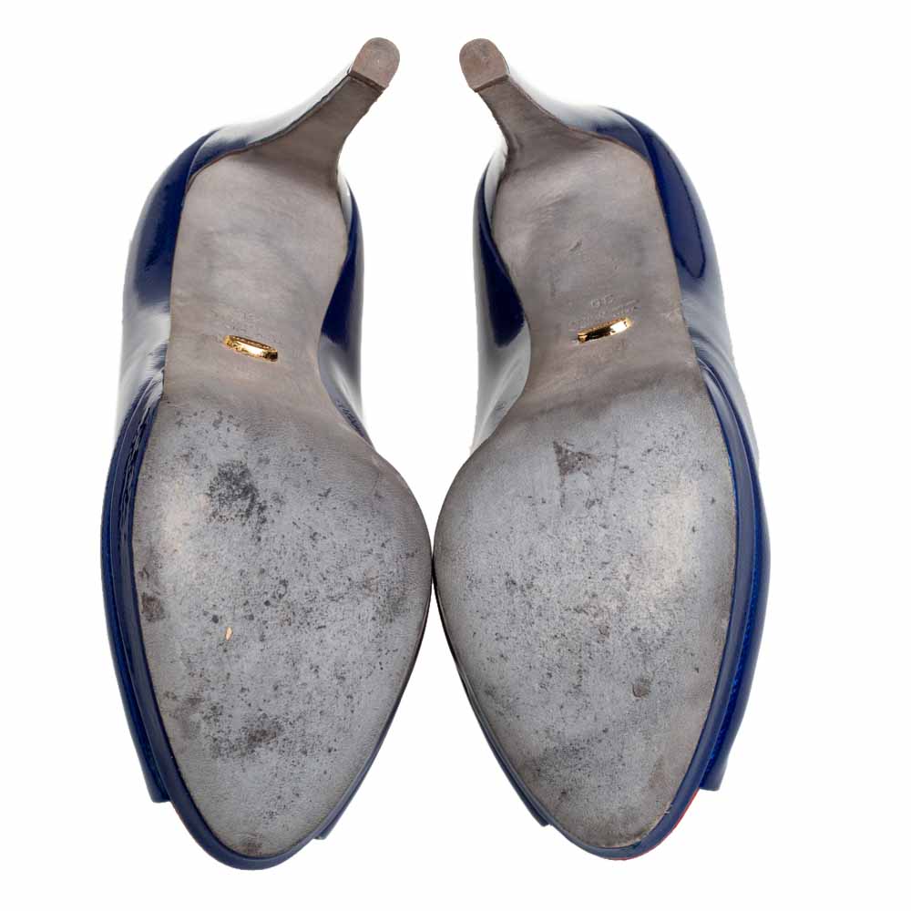Sergio Rossi Blue Patent Leather Peep Toe Pumps Size 36