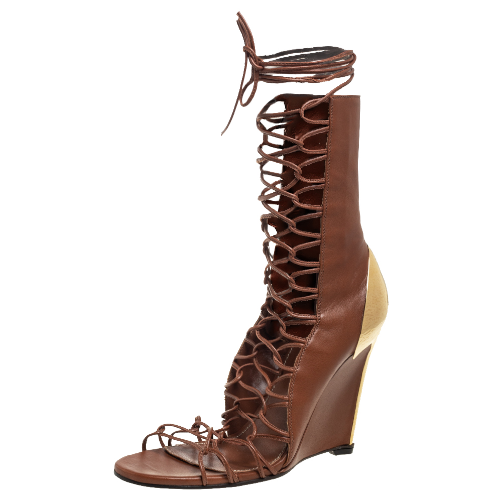 Sergio Rossi Brown Leather Gladiator Sandals Size 36.5