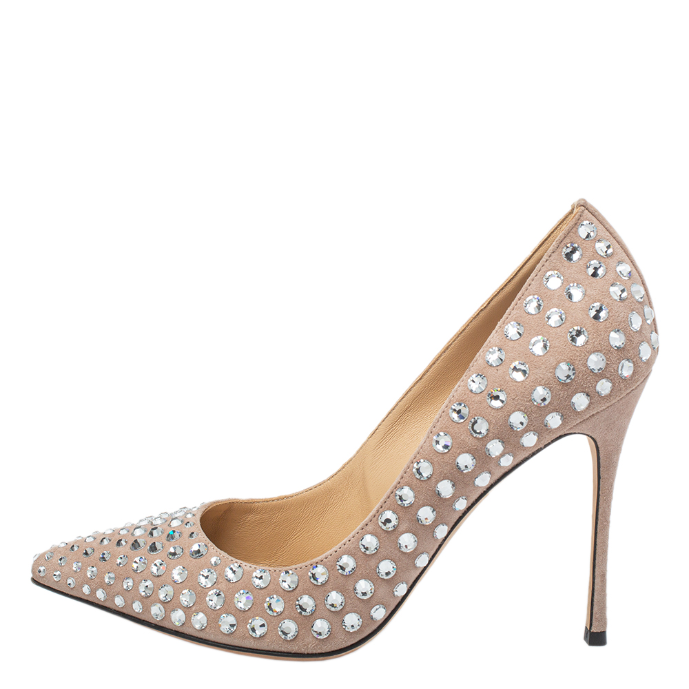 

Sergio Rossi Beige Crystal Embellished Suede Pointe Toe Pumps Size