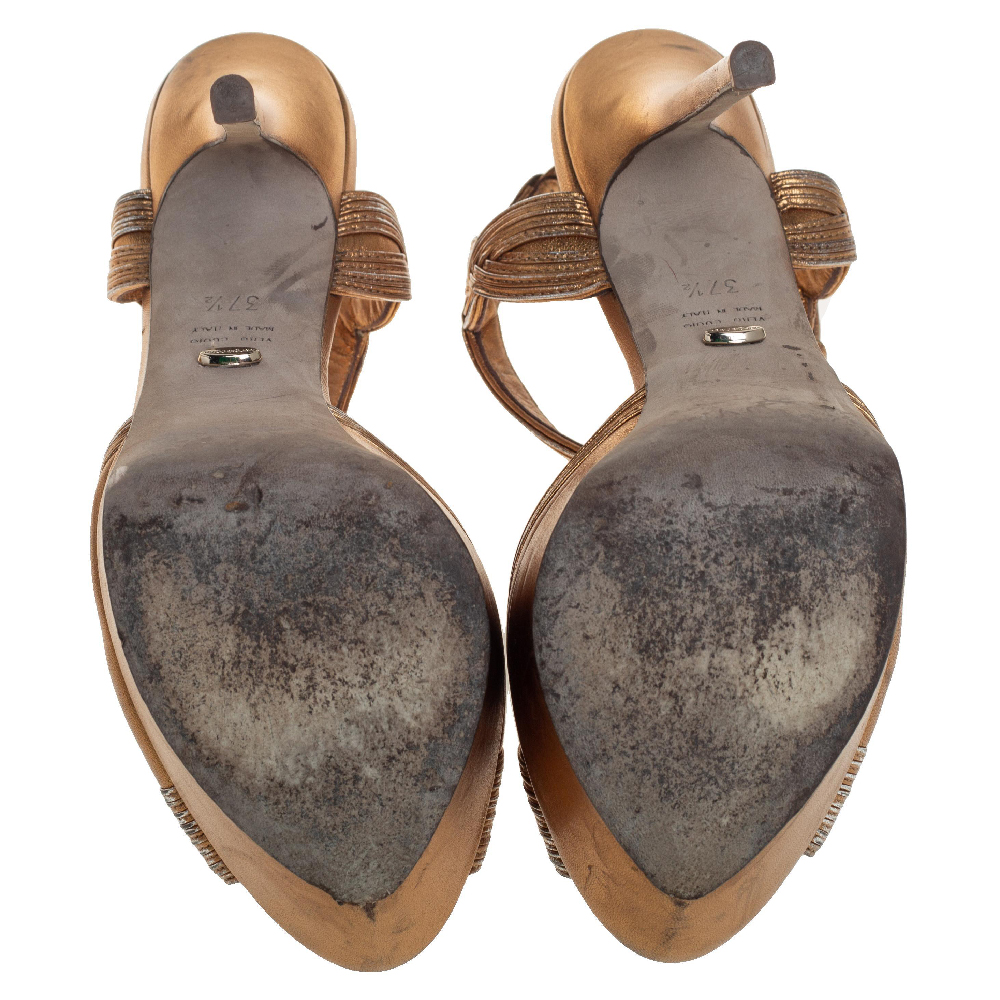 Sergio Rossi Metallic Gold Open Toe Platform T Strap Sandals Size 37.5