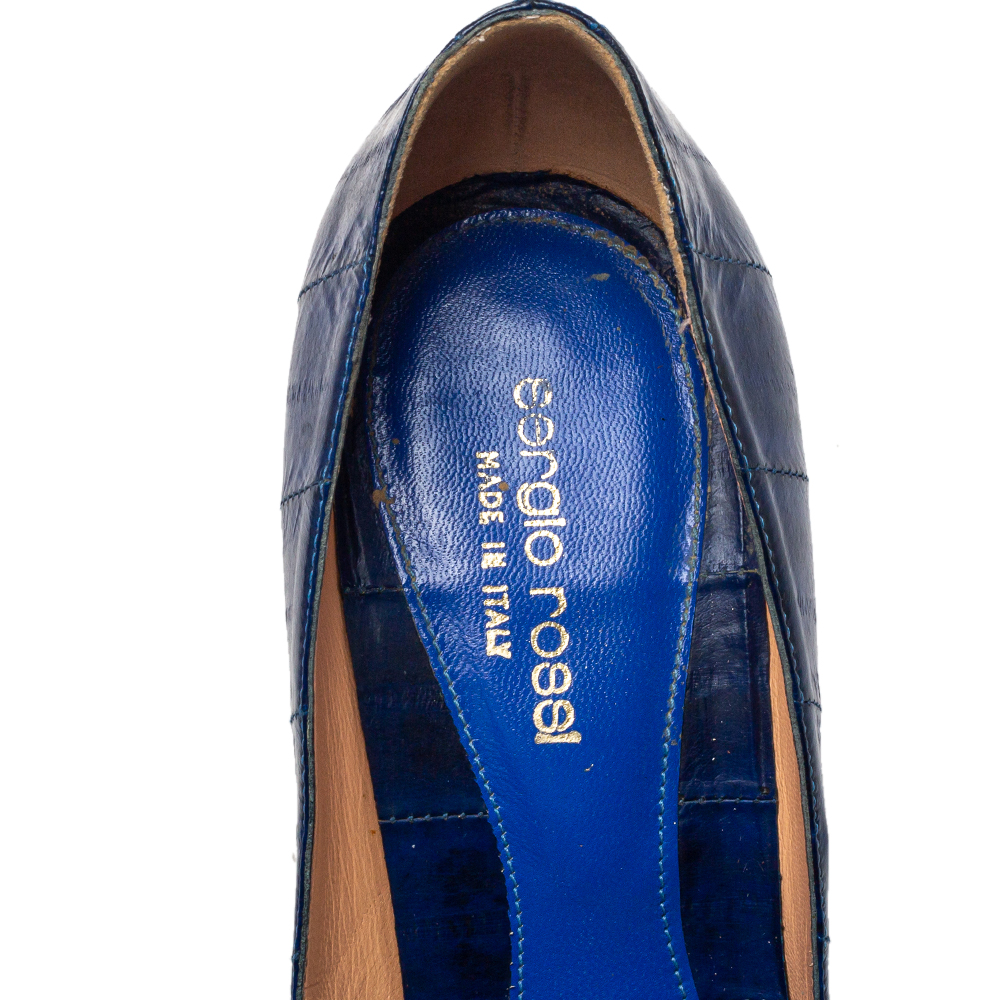 Sergio Rossi Blue Eel Leather Peep Toe Pumps Size 39.5