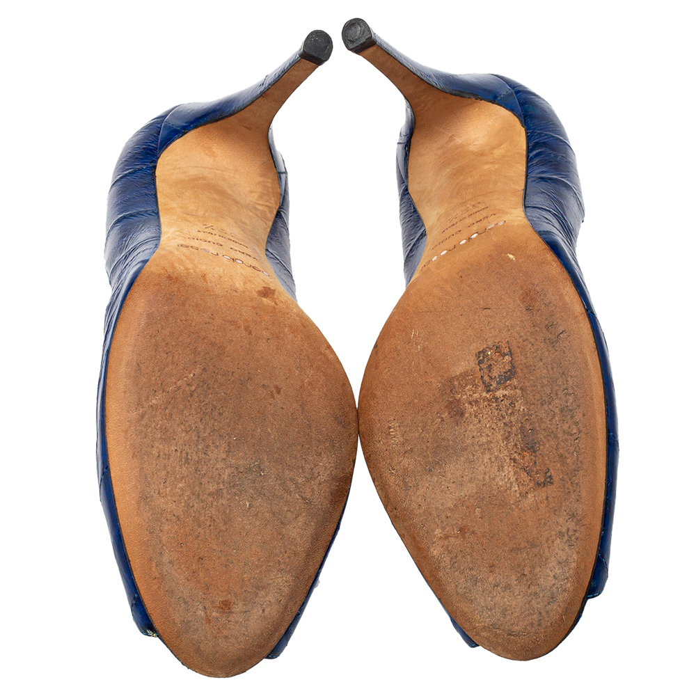 Sergio Rossi Blue Eel Leather Peep Toe Pumps Size 39.5