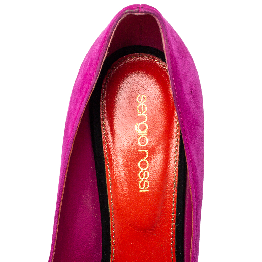 Sergio Rossi Purple/Orange Suede Peep Toe Pumps Size 37.5