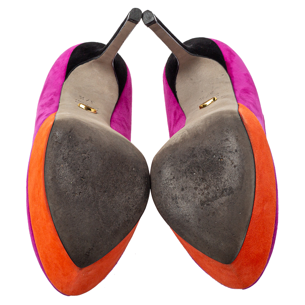 Sergio Rossi Purple/Orange Suede Peep Toe Pumps Size 37.5