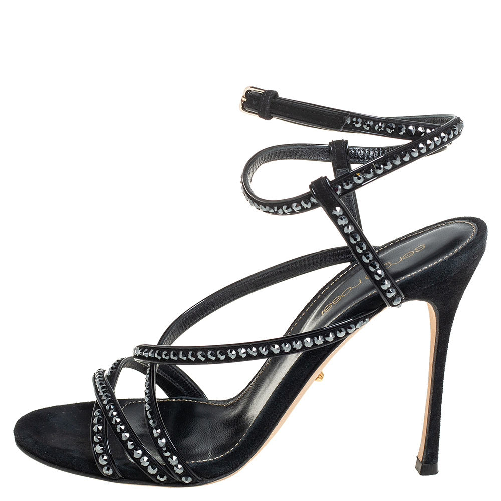 

Sergio Rossi Black Patent Leather Embellished Sandals Size