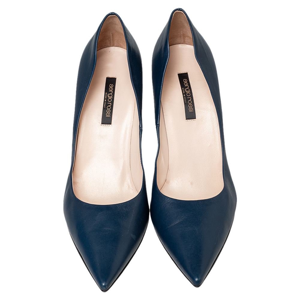 Sergio Rossi Blue Leather Pointed Toe Pumps Size 41