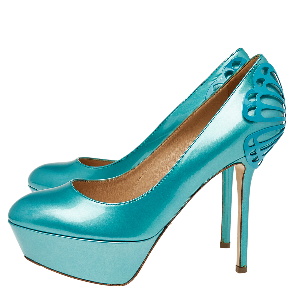 Sergio Rossi Green Patent Leather Butterfly Plaque Platform Pumps Size 36