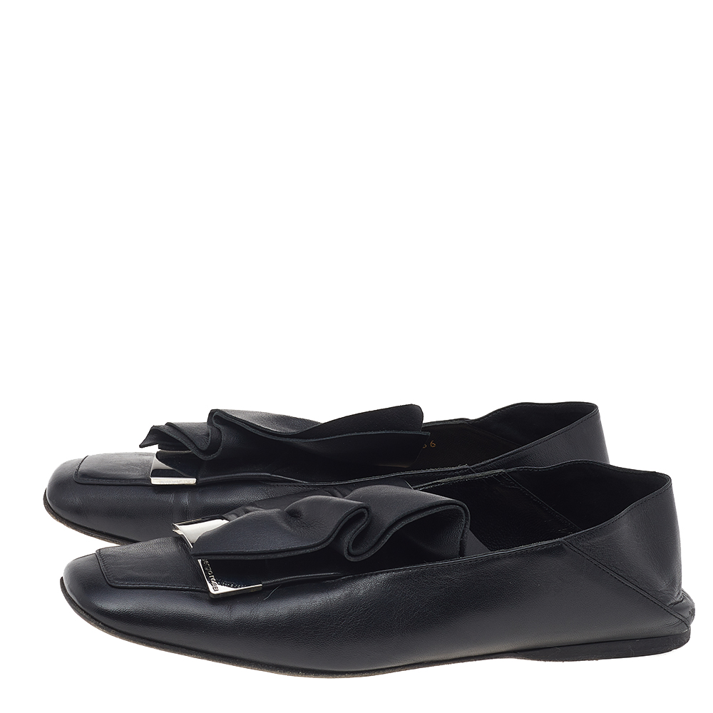 Sergio Rossi Black Leather Embellished Slip On Loafers Size 36
