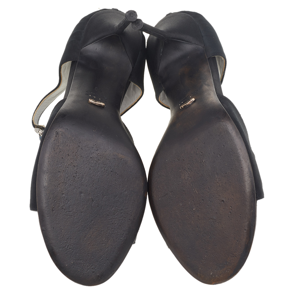 Sergio Rossi Black Satin Embellished Open Toe Pumps Size 40