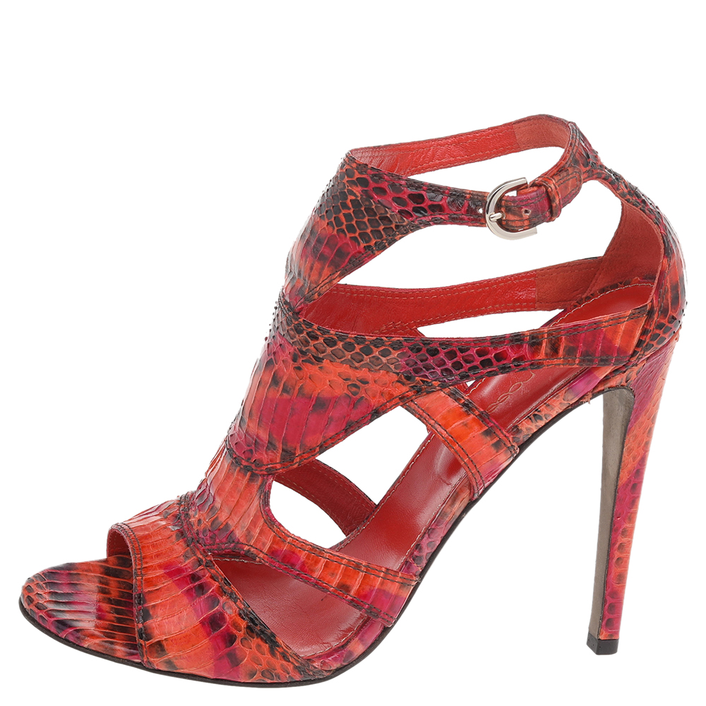 Sergio Rossi Multicolor Snakeskin Ankle Strap Sandals Size 39