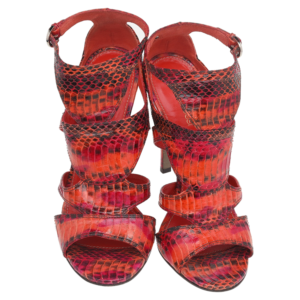 Sergio Rossi Multicolor Snakeskin Ankle Strap Sandals Size 39