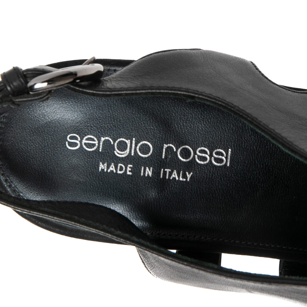 Sergio Rossi Black Leather Slingback Peep Toe Platform Sandals Size 38.5