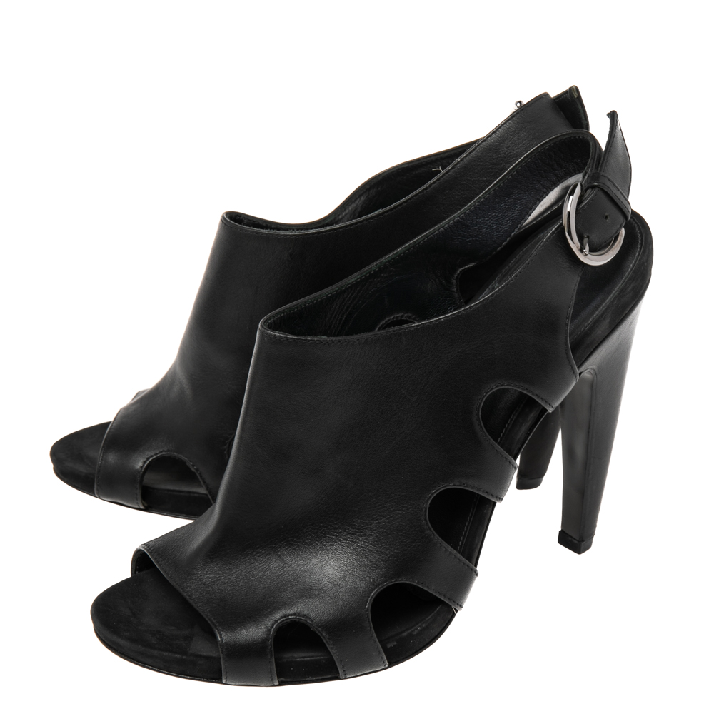 Sergio Rossi Black Leather Slingback Peep Toe Platform Sandals Size 38.5