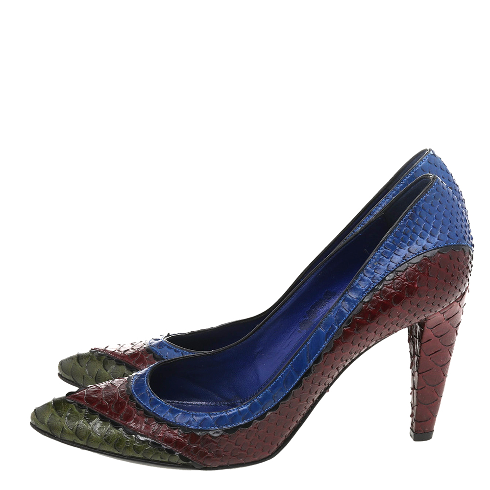 Sergio Rossi Multicolor Python Embossed Leather Pumps Size 38.5