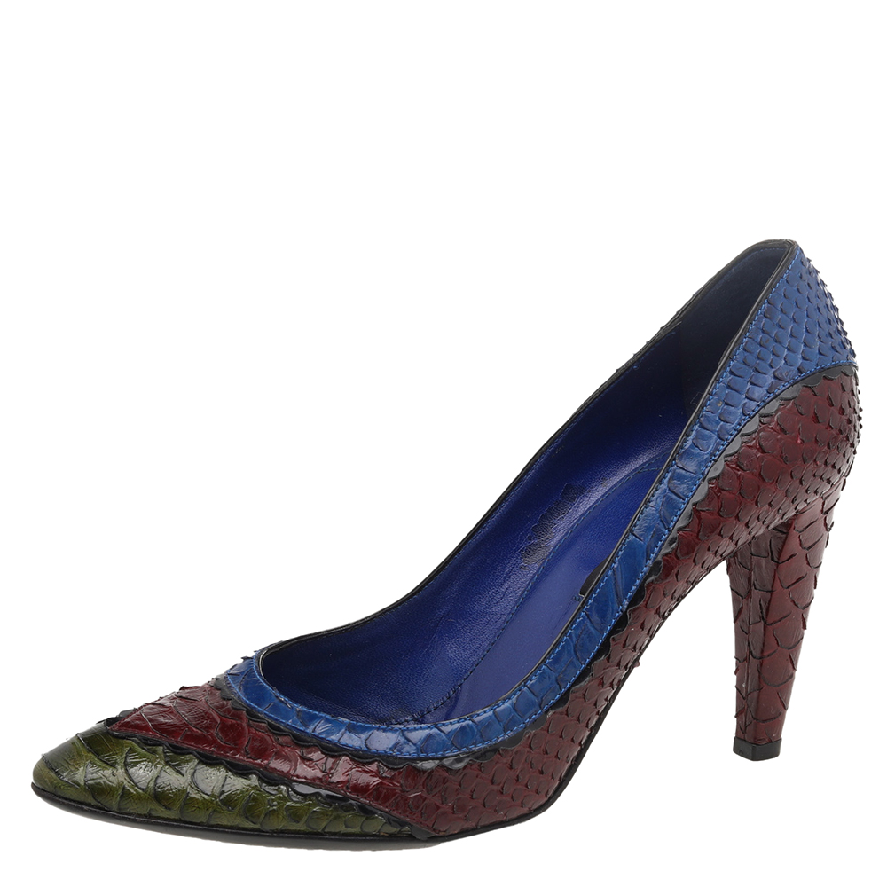 Sergio Rossi Multicolor Python Embossed Leather Pumps Size 38.5