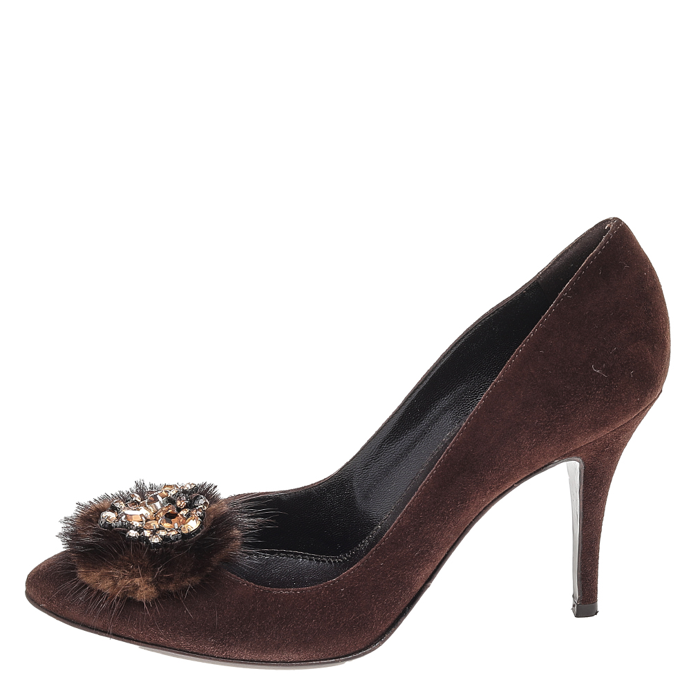 Sergio Rossi Brown Suede Embellished Pumps Size 36.5