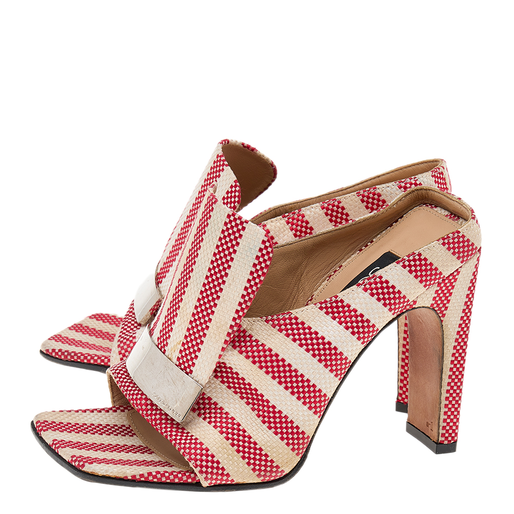 Sergio Rossi Multicolor Striped Fabric Slide Sandals Size 36