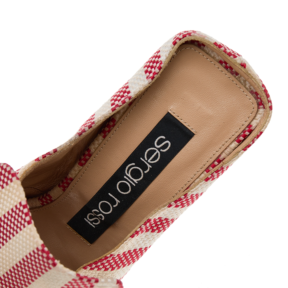 Sergio Rossi Multicolor Striped Fabric Slide Sandals Size 36