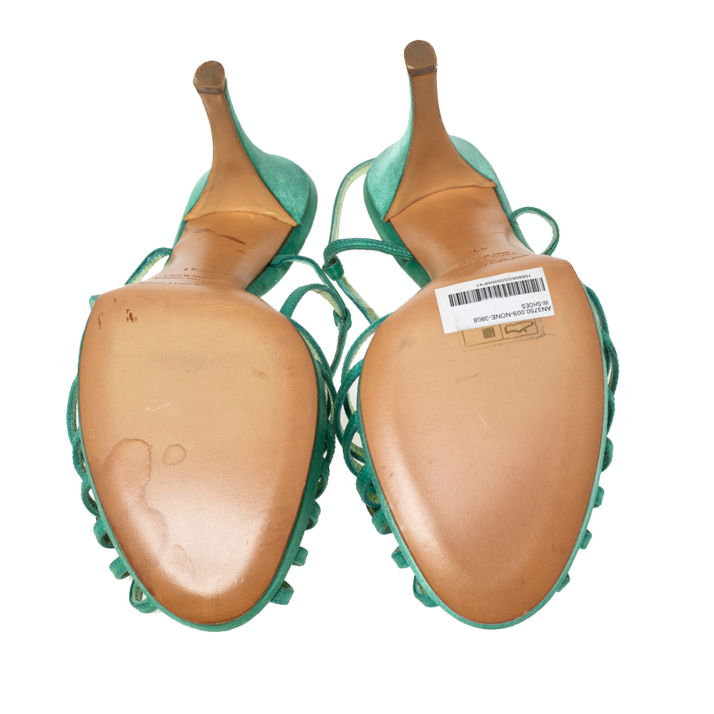 Sergio Rossi Green Satin Strappy Bow Sandals Size 41